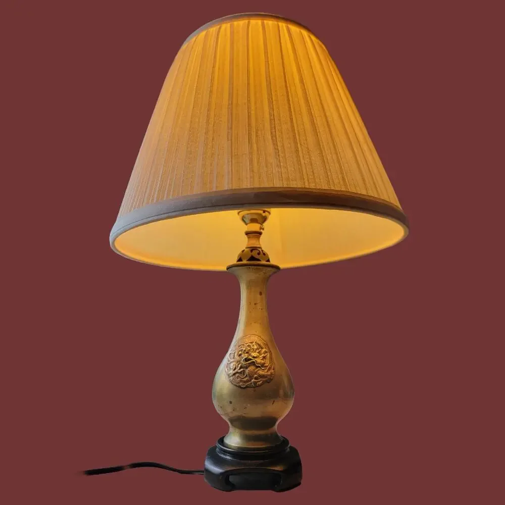 Vintage 1950s Chinoiserie Brass Dragon Baluster Vase Boudoir Lamp
